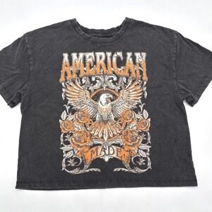 Inspired Culture‎ American Made Eagle Graphic Crop Top Oversize T-Shirt Women S
